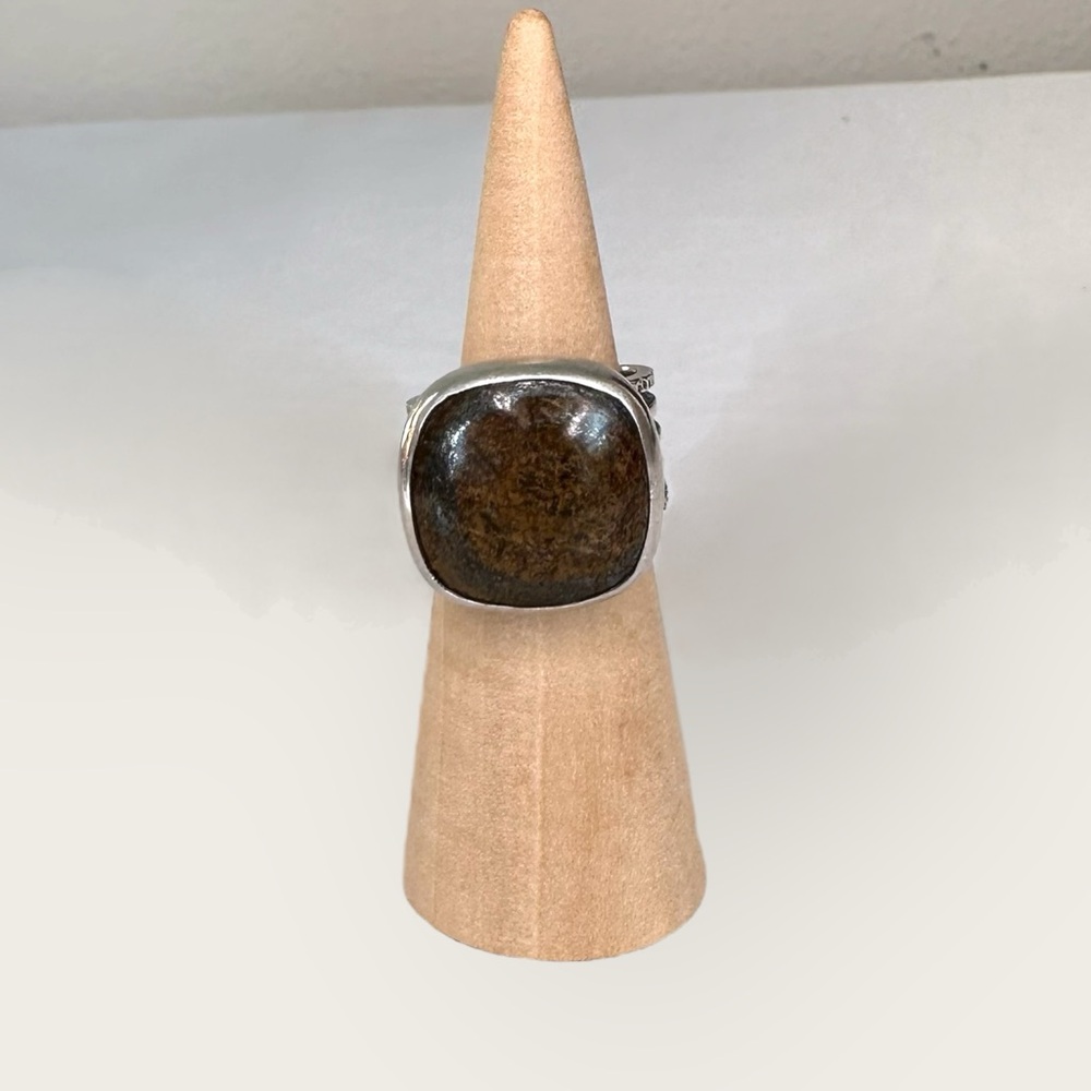 Silpada Sterling Silver Bronzite Stone Ring Size 7 Brown Gold Flecks